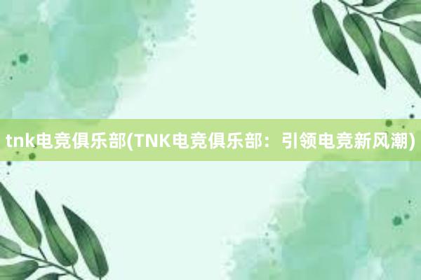 tnk电竞俱乐部(TNK电竞俱乐部：引领电竞新风潮)