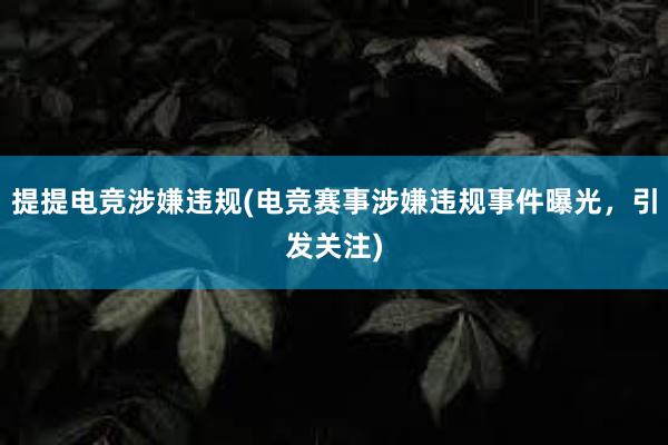 提提电竞涉嫌违规(电竞赛事涉嫌违规事件曝光，引发关注)