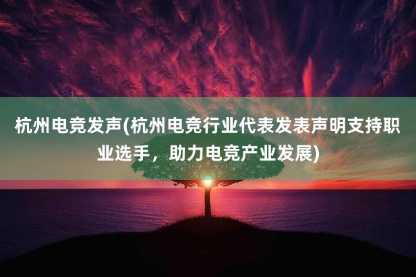 杭州电竞发声(杭州电竞行业代表发表声明支持职业选手，助力电竞产业发展)