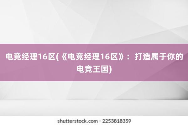 电竞经理16区(《电竞经理16区》：打造属于你的电竞王国)